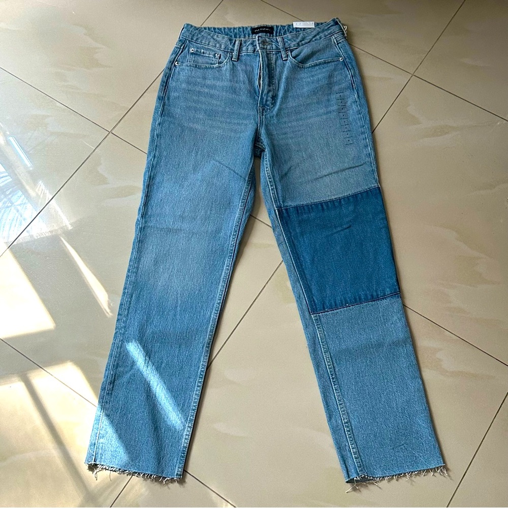 Free Assembly Super High Straight Patched Jeans size 8